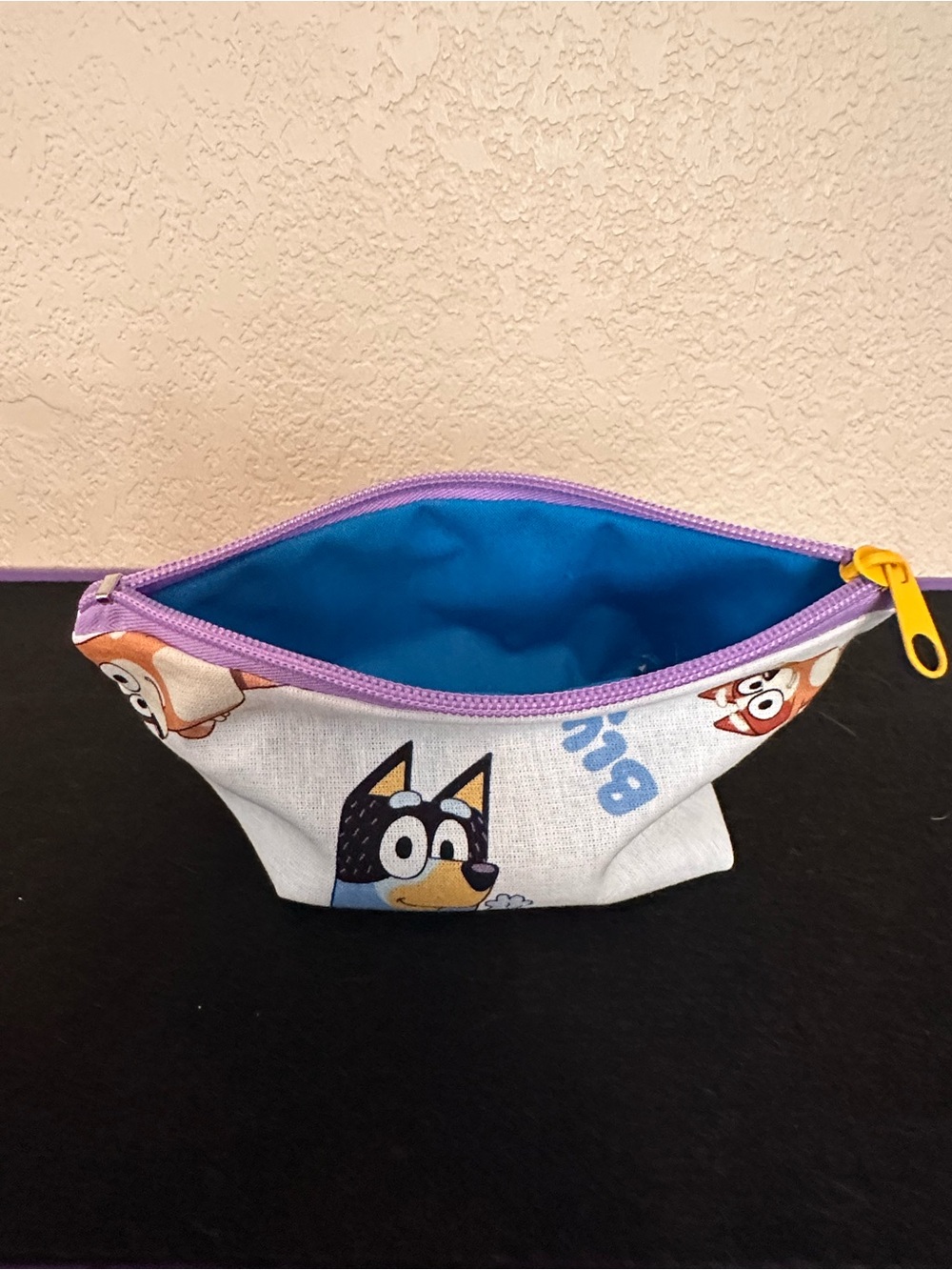 Kids Bluey Character Blue Pouch with Purple Zipper